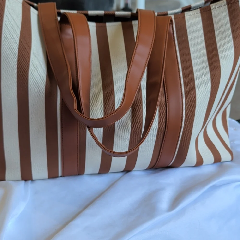 London Fog Brown and Cream Striped Tote